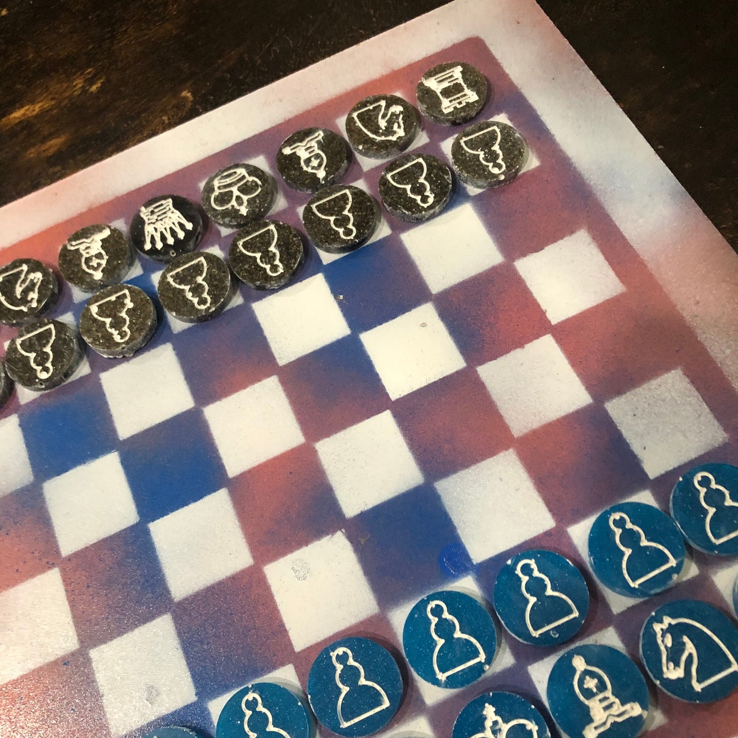Peach Blue Mix - Painted Chess Set