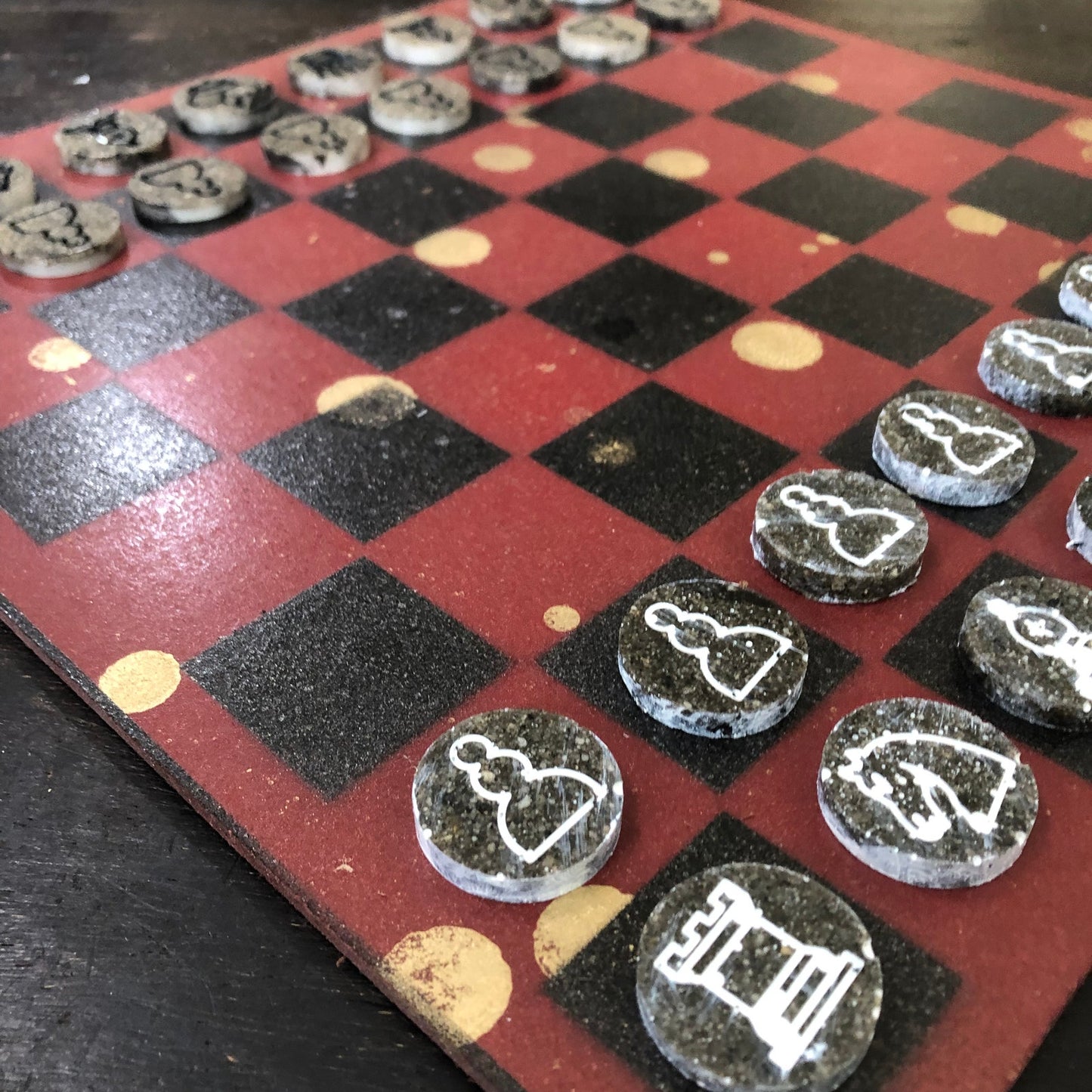 Chinese Golden Red - Painted Chess Set