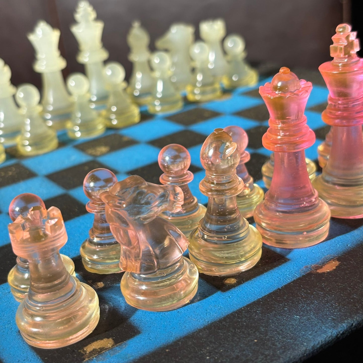 Rich Blue & Pink - Painted Chess Set
