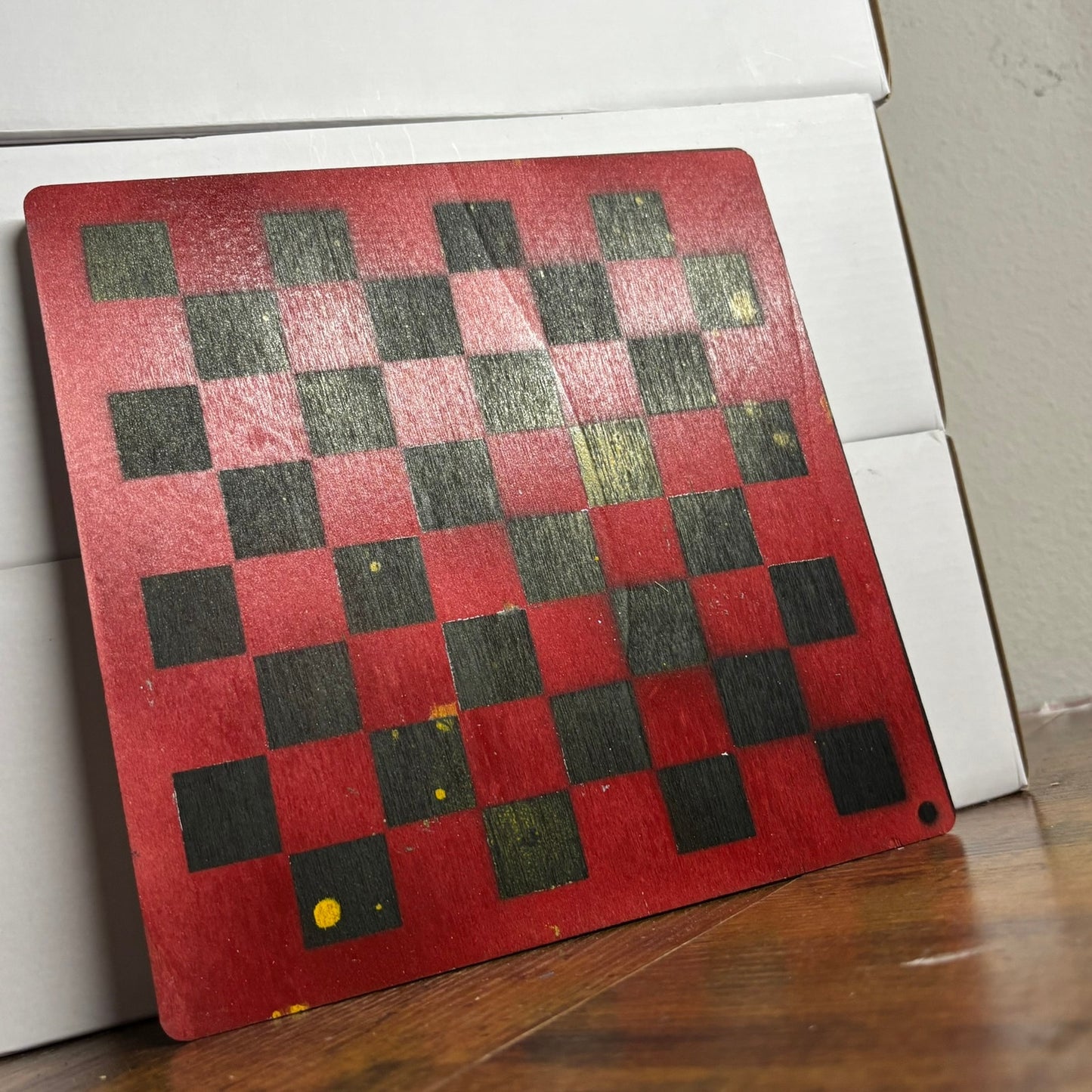 Red & Black Mustard Yellow - Painted Thin Wooden Chess Board