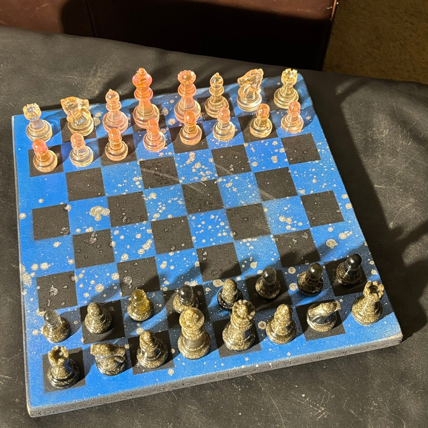 Blue Chrome Black - Painted Chess Set