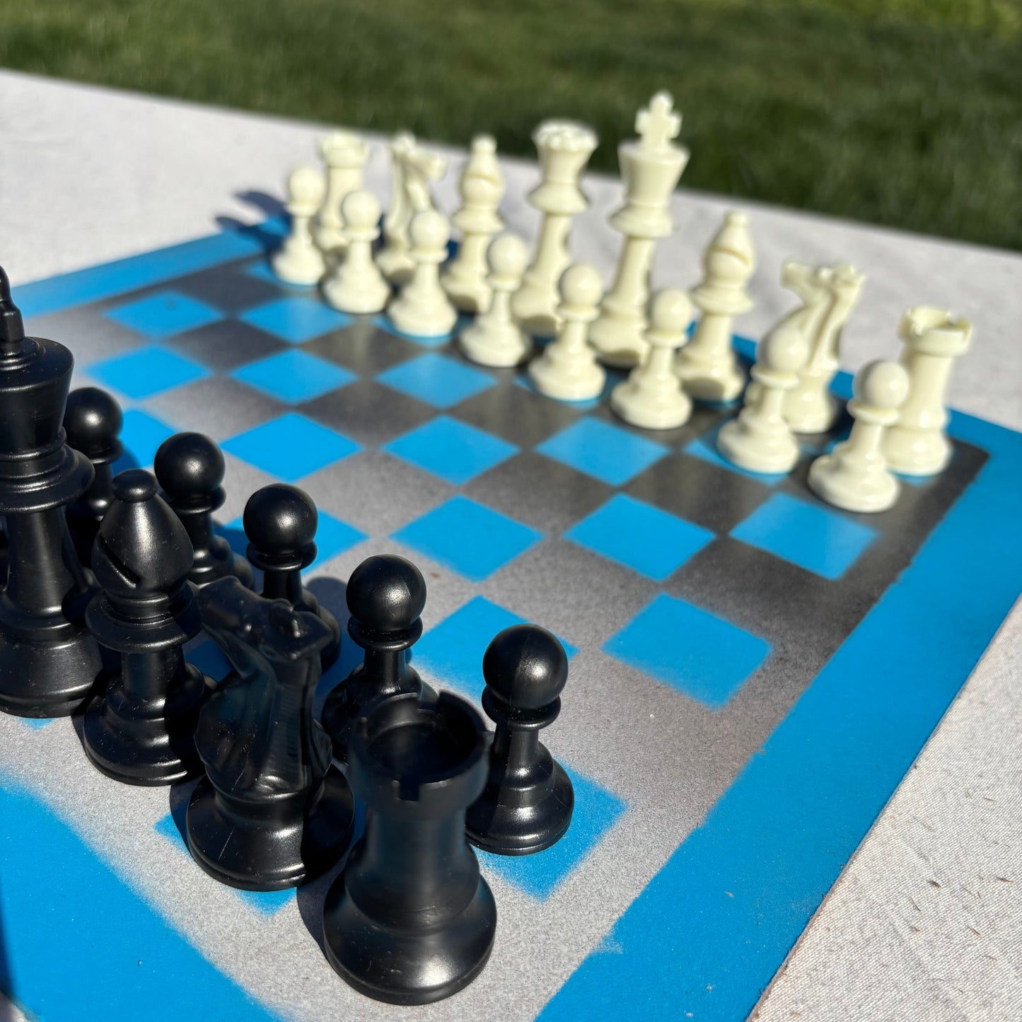 Black & Blue Snow Rush - Painted Chess Set