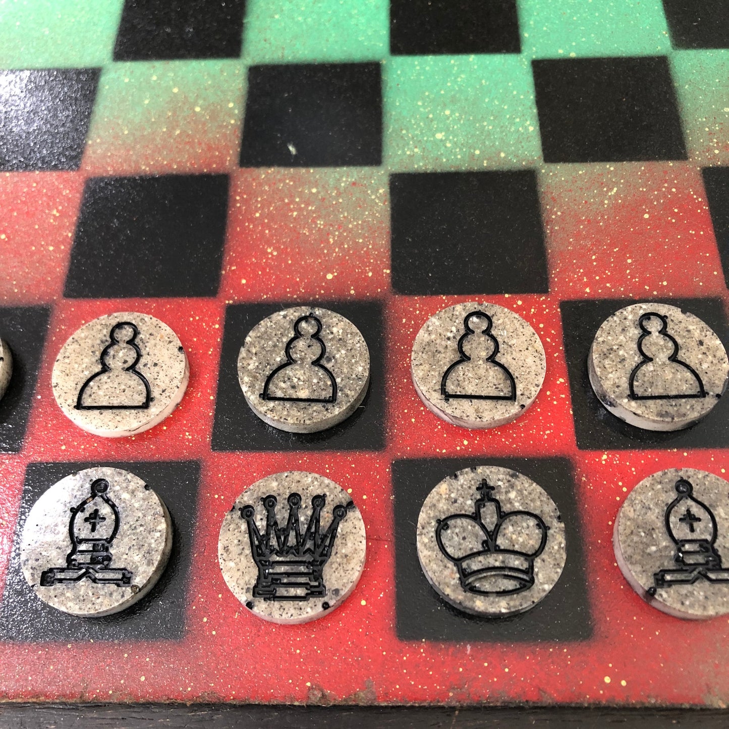 Blue & Green Sploosh - Painted Chess Set