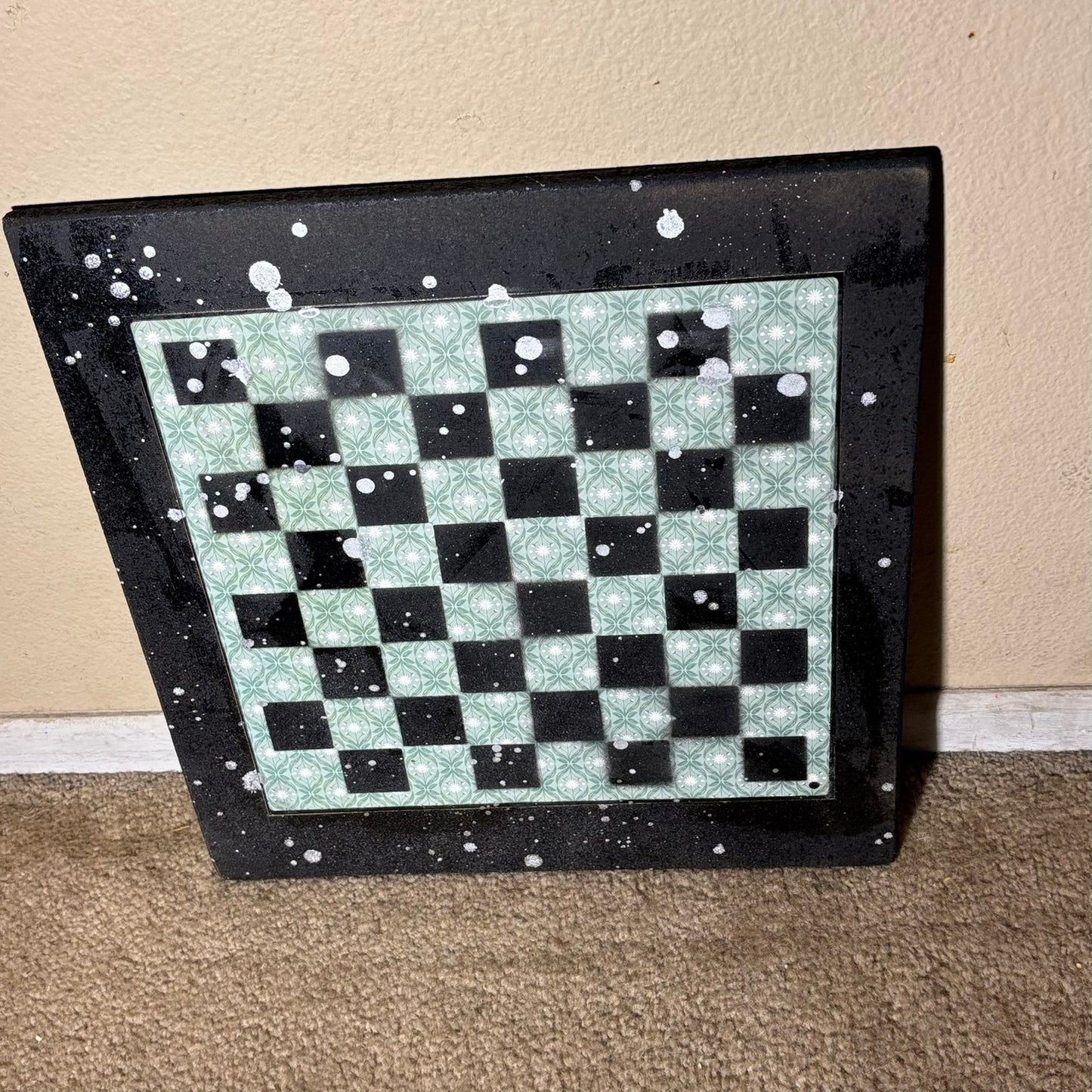 Green Patterned Chrome Drip - Large Scrapbook Chess Board