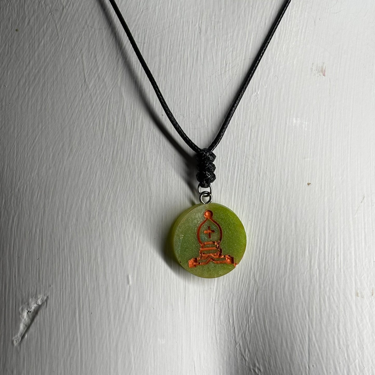 Orange Swamp Bishop - Handmade Resin Chess Necklace