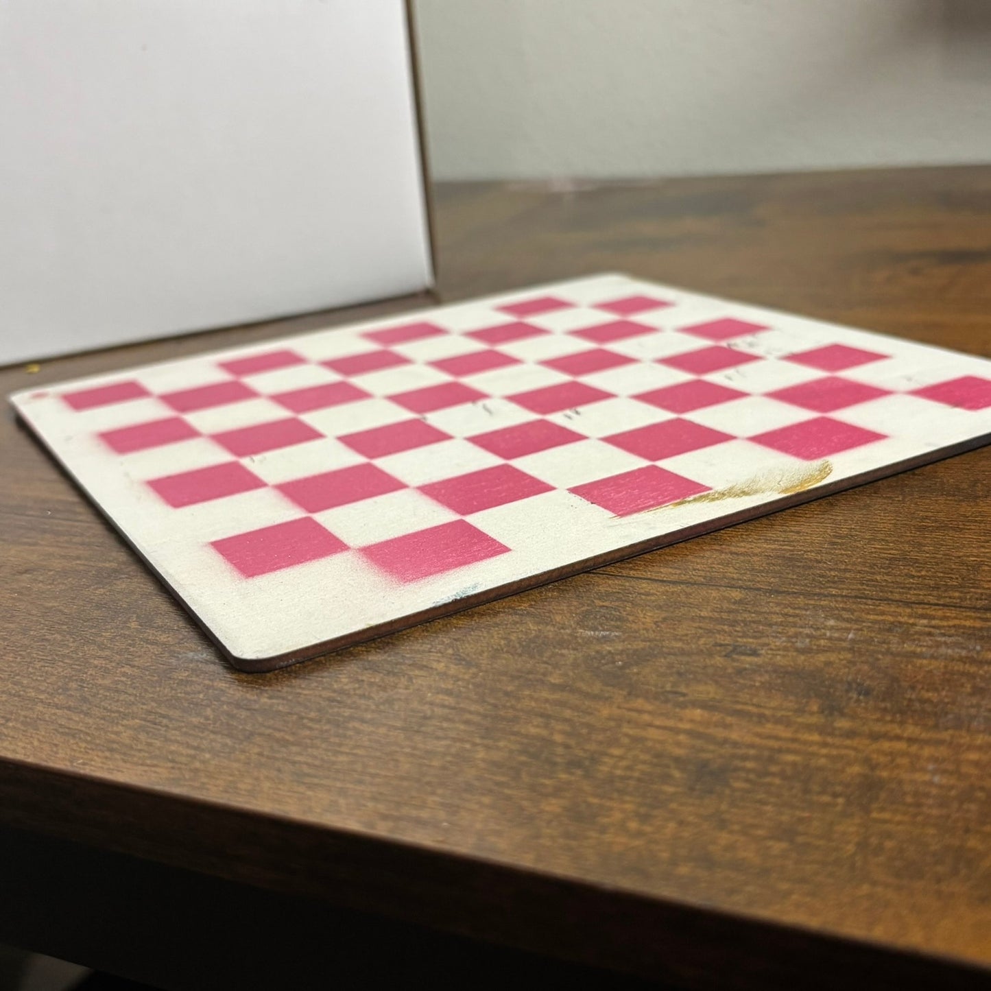 Pink & White - Painted Thin Wooden Chess Board