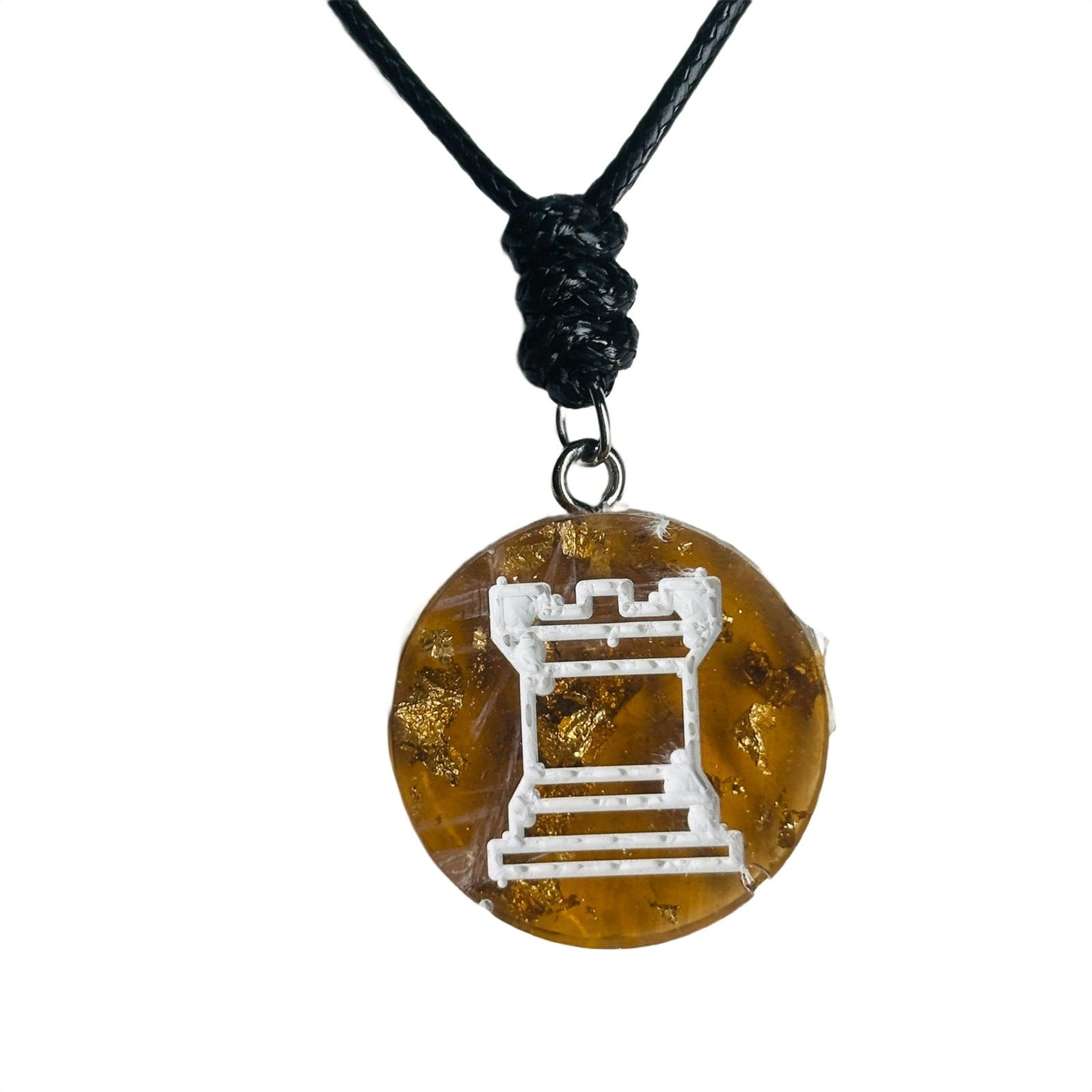 🎁 Amber Crystal Rook - Handmade Resin Chess Necklace (100% off)