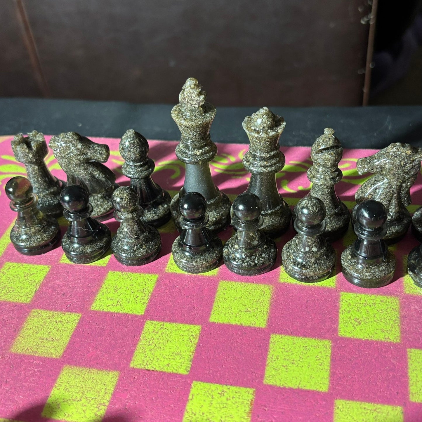 Neon Green Pink - Painted Chess Set