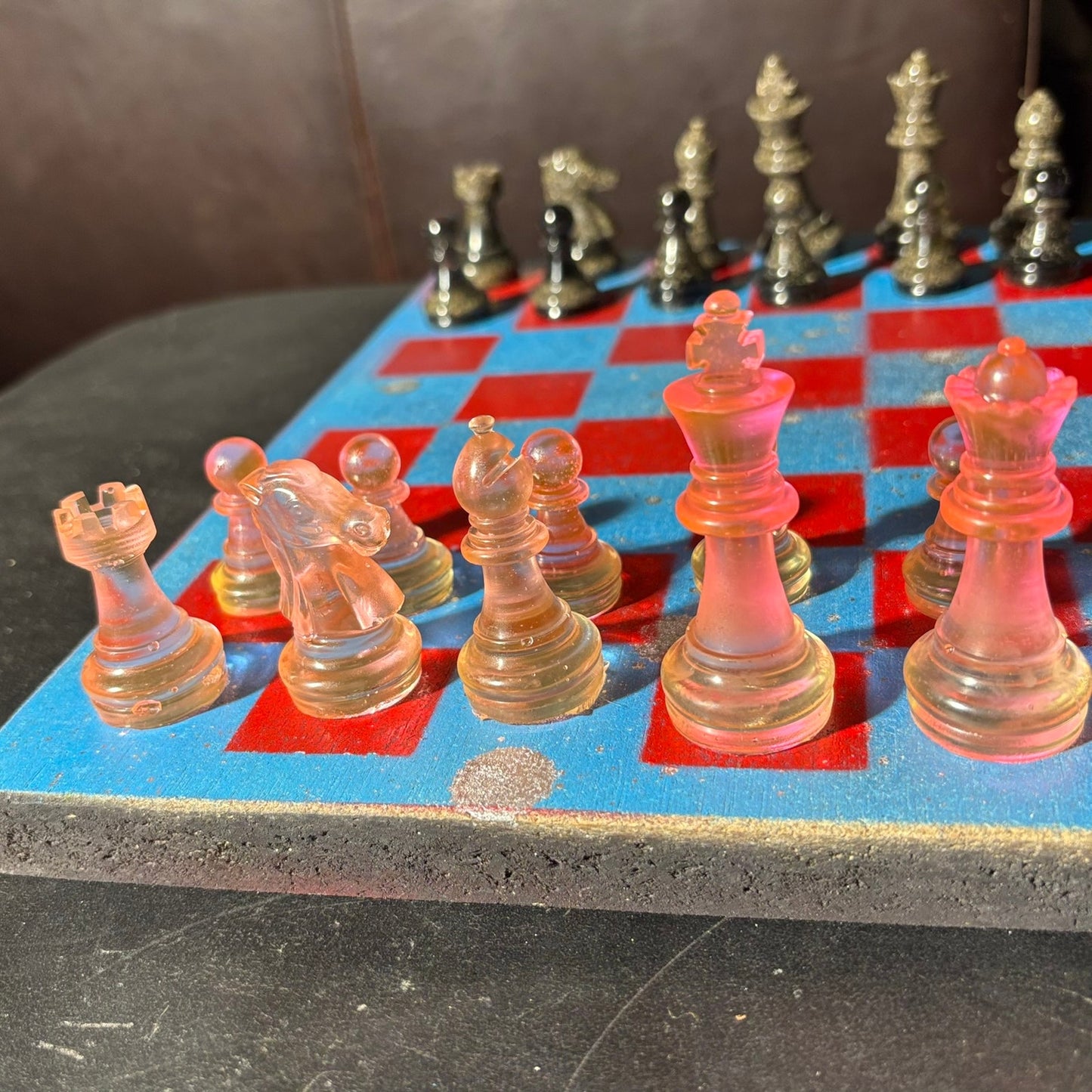Sky Blue & Red - Painted Chess Set