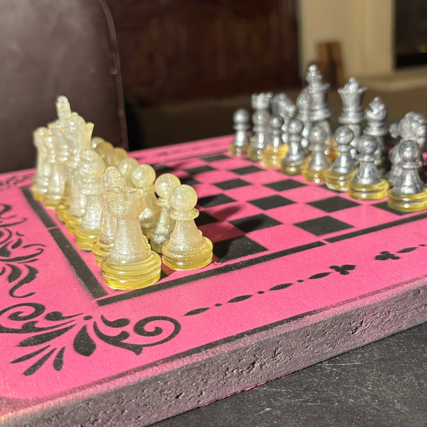 Pink & Black - Painted Chess Set