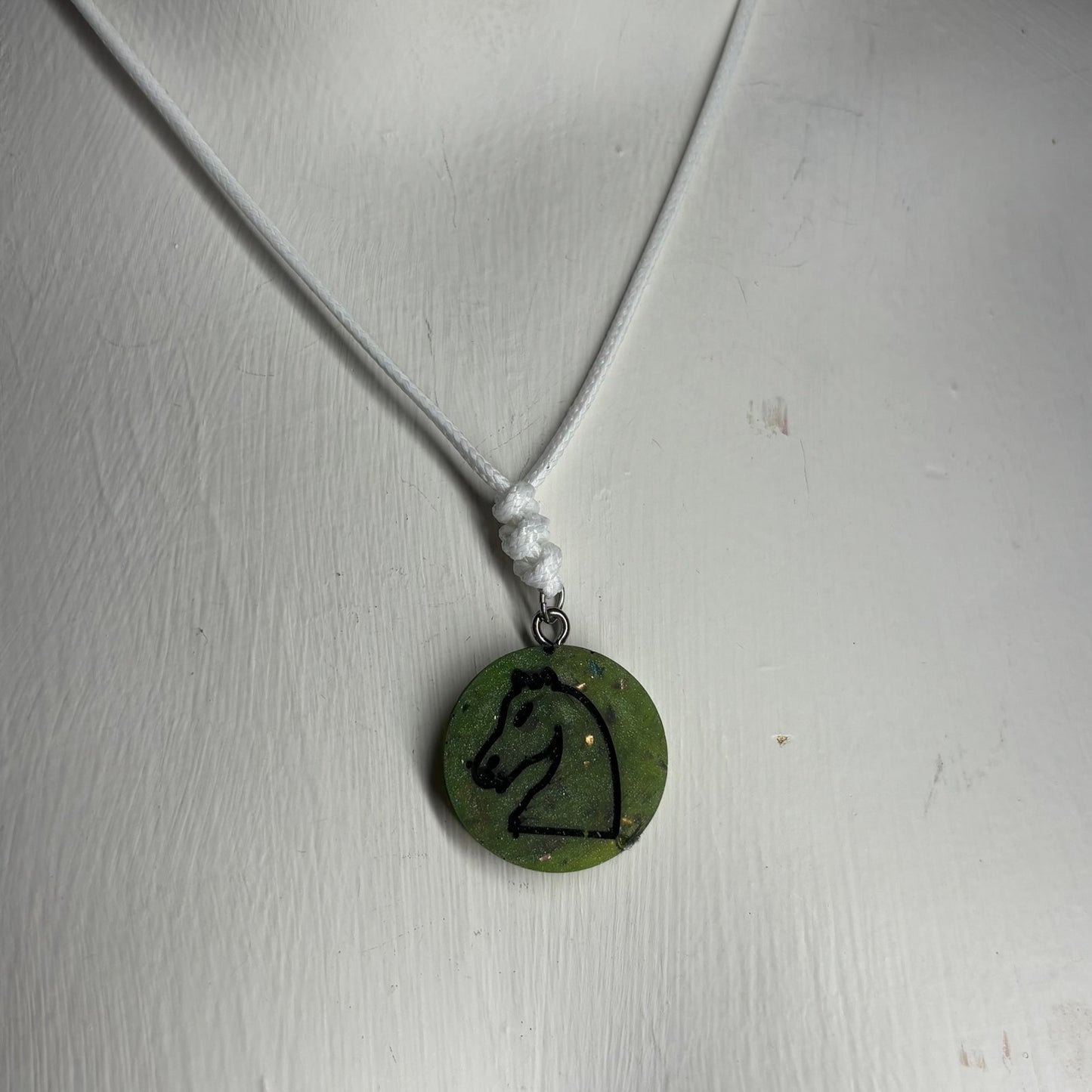 Clean Green Knight - Handmade Resin Chess Necklace