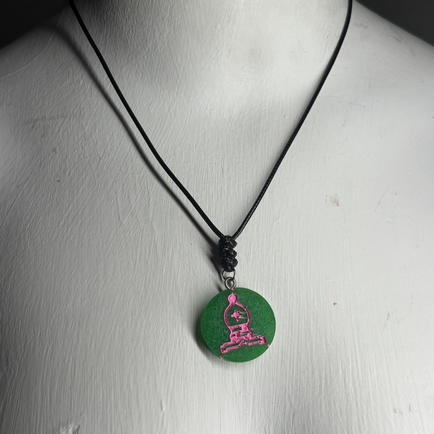 Green Pink Bishop - Handmade Resin Chess Necklace