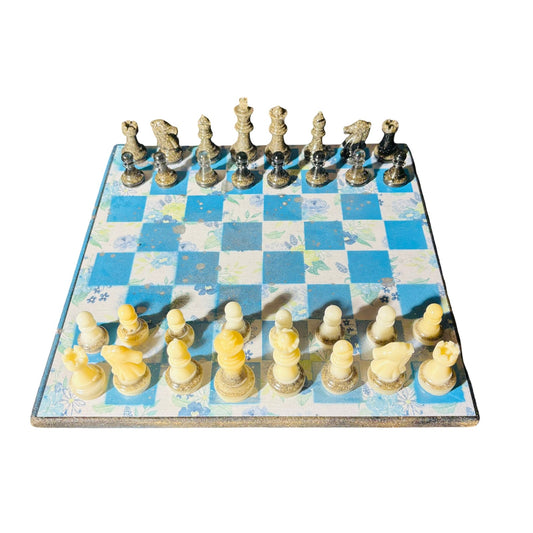 Flower Blue - Scrapbook Chess Set