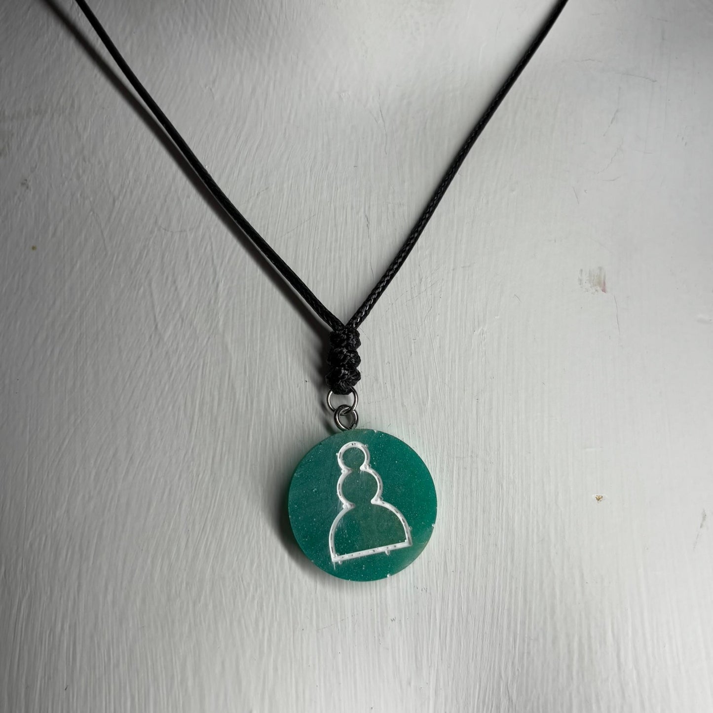 Green Blue Pawn - Handmade Resin Chess Necklace