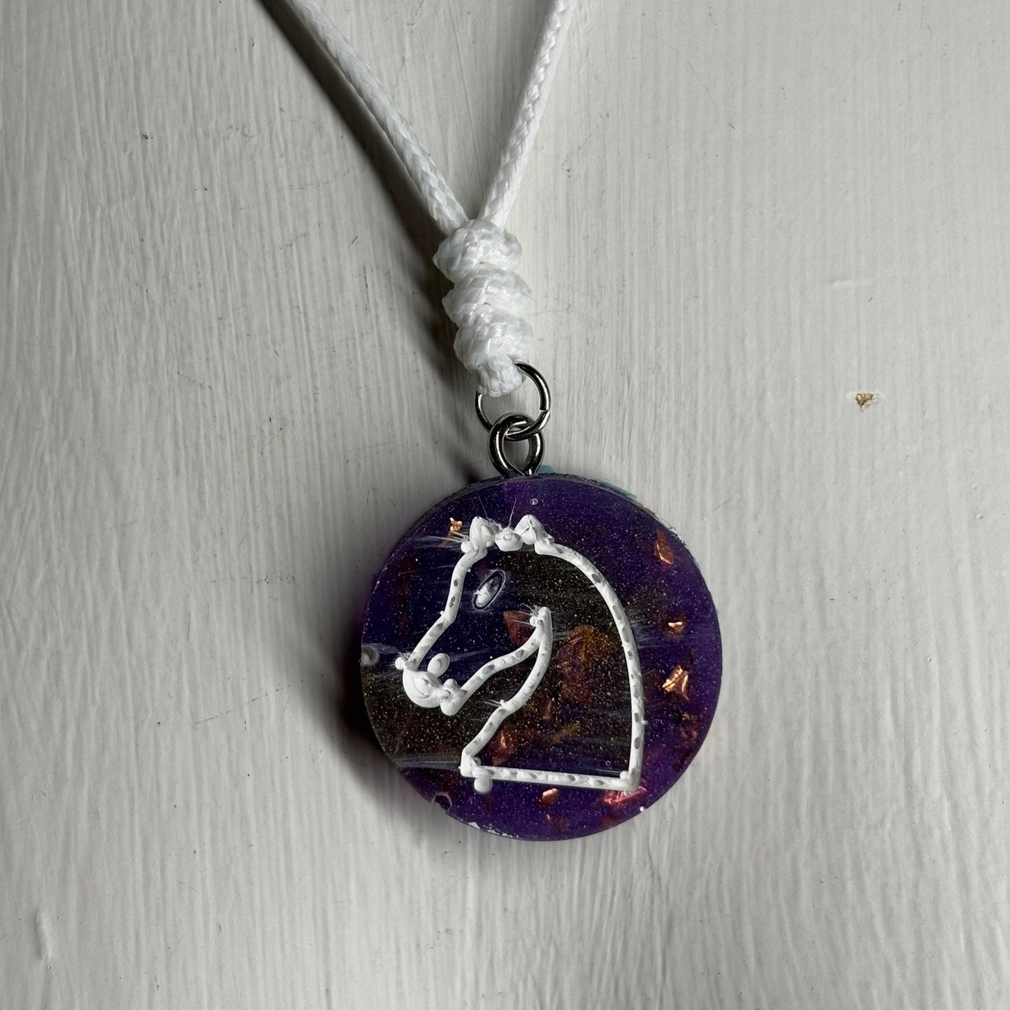 Purple Crystal Knight - Handmade Resin Chess Necklace