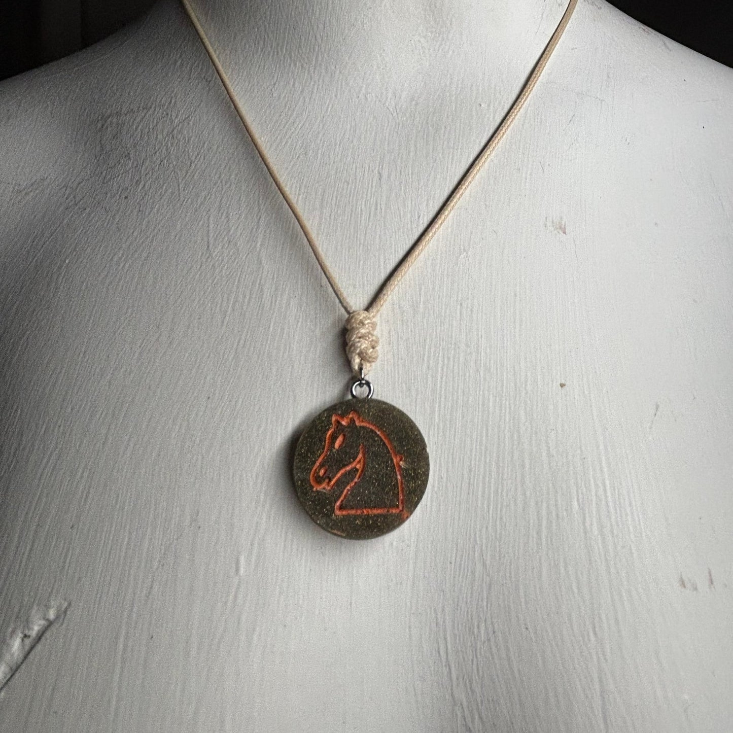 Rustic Green Knight - Handmade Resin Chess Necklace