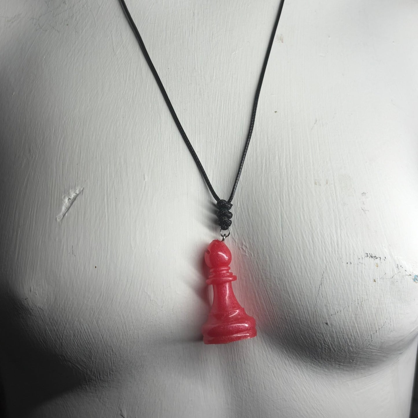 Cherry Red Bishop - Handmade Resin Chess Necklace