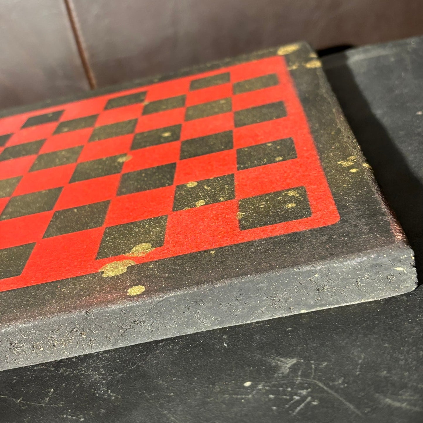 Red & Black Golden Drip - Painted Chess Board