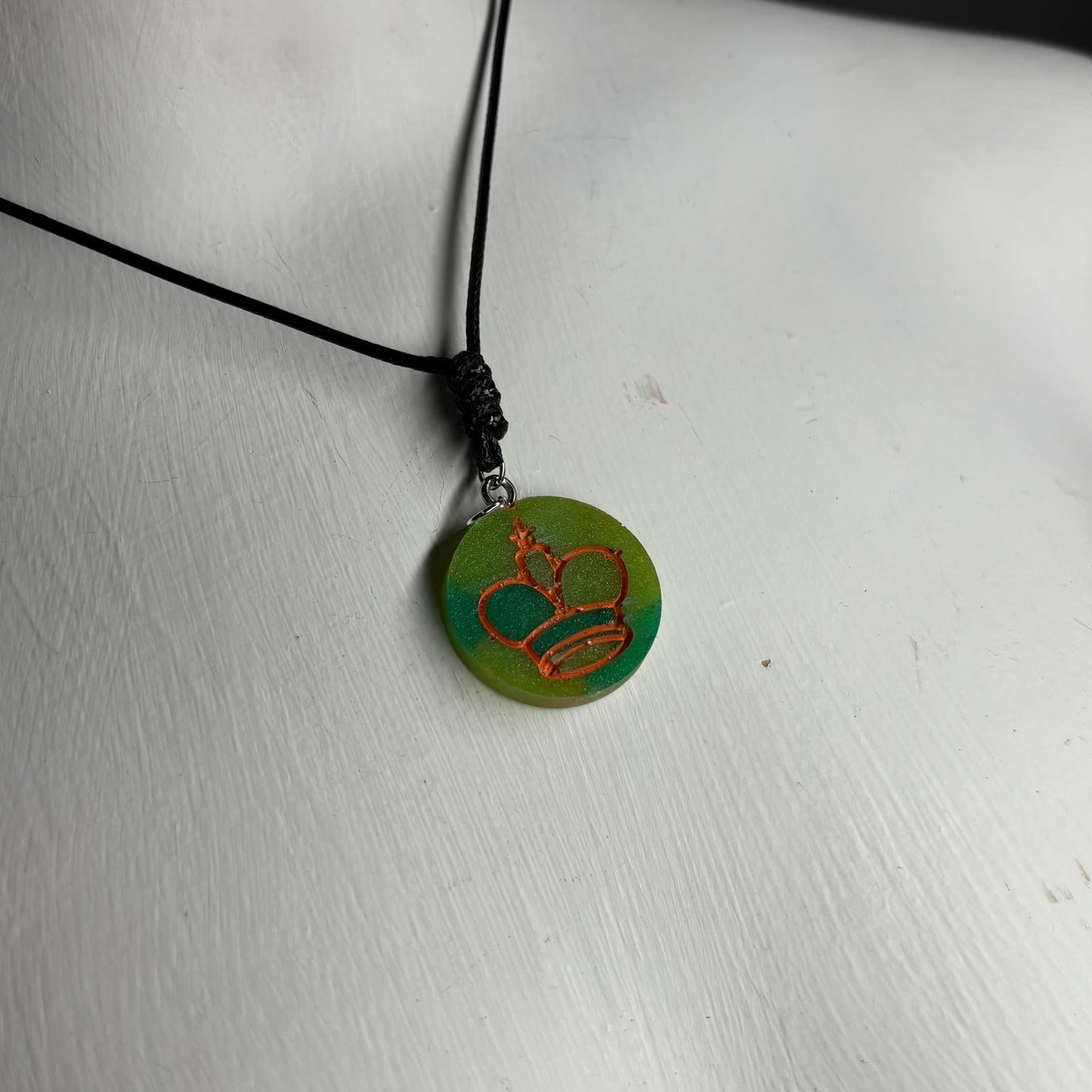 Green & Orange King - Handmade Resin Chess Necklace