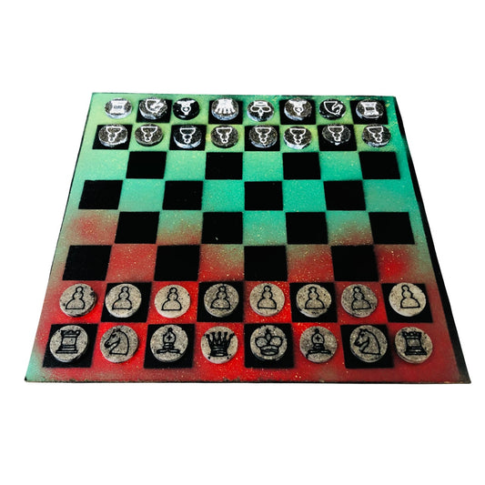 Blue & Green Sploosh - Painted Chess Set