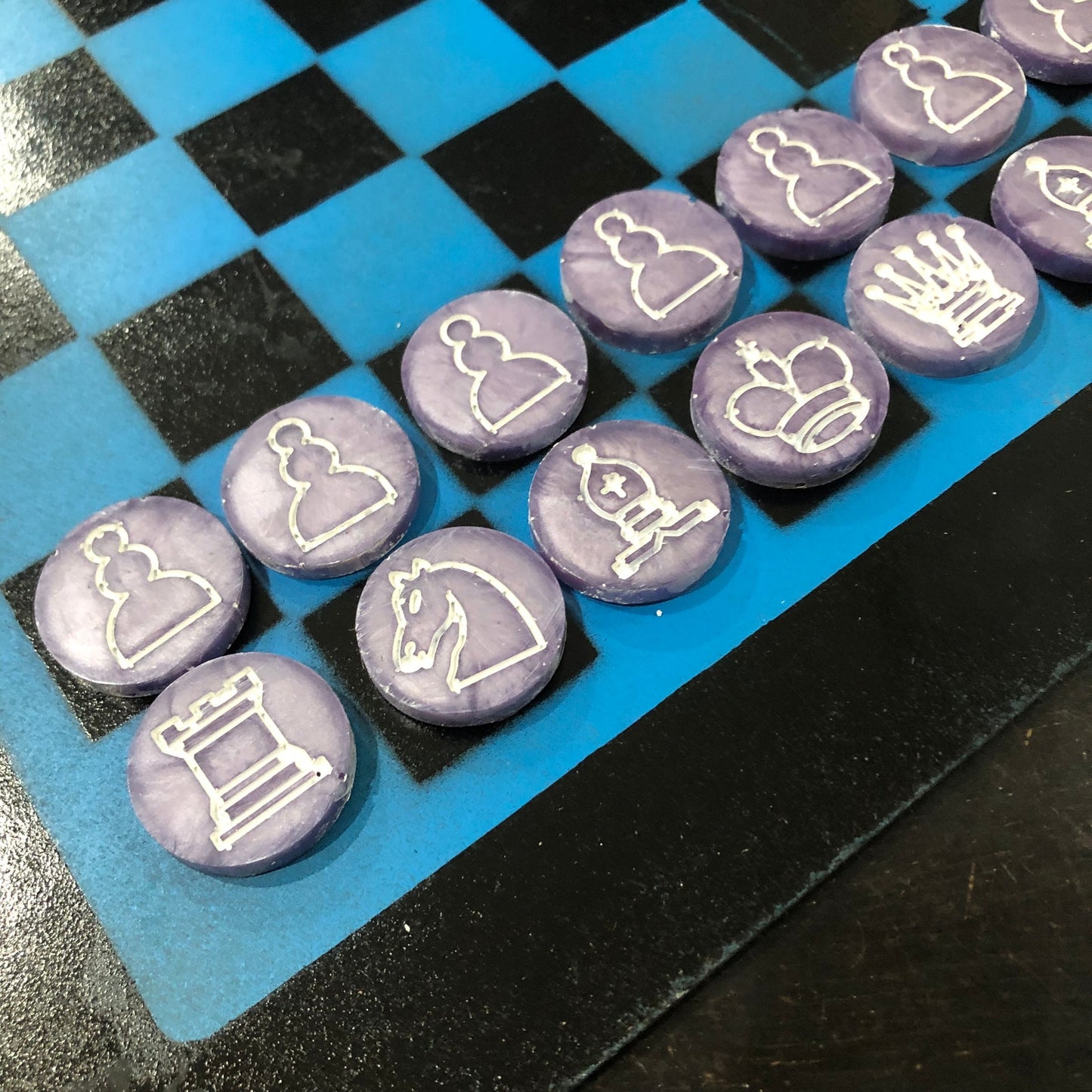 Blue & Black - Painted Chess Set