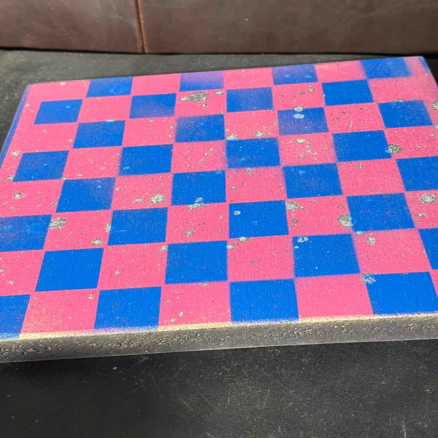 Pink & Blue Splatter - Painted Chess Board