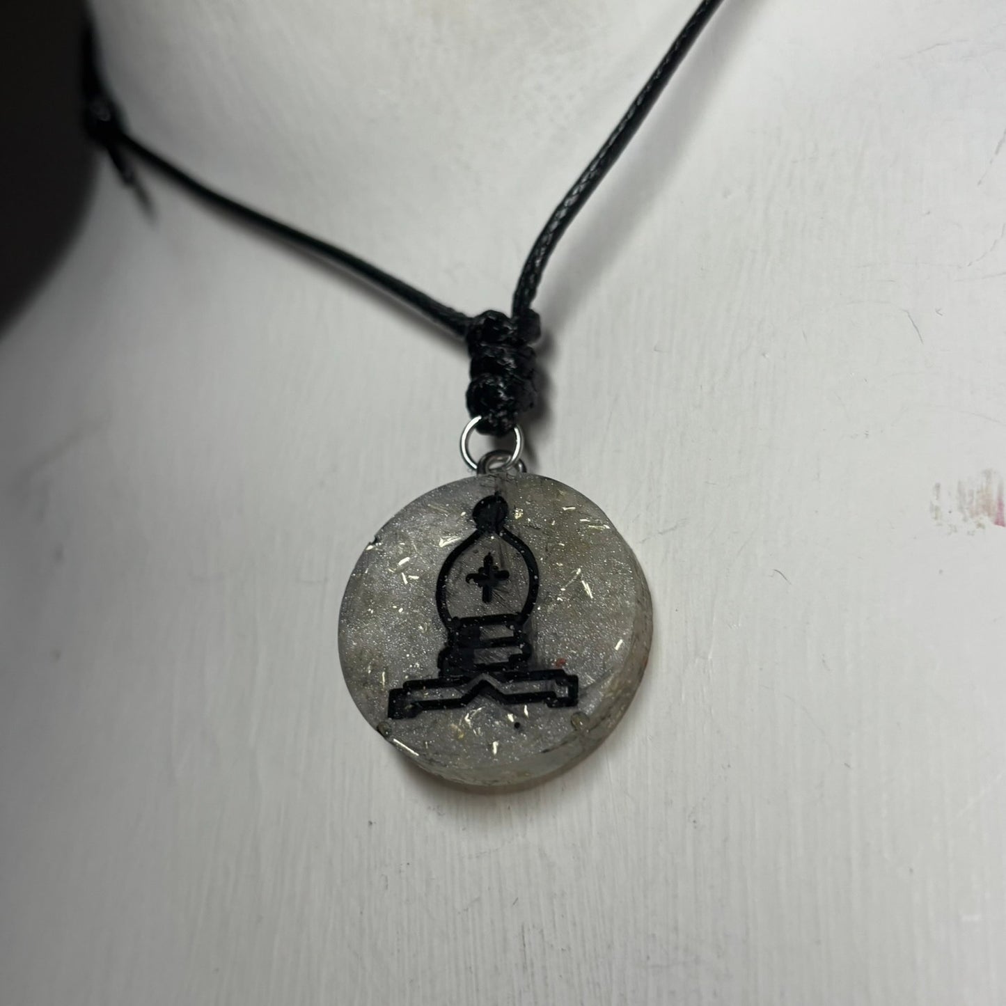 Crystal White Bishop - Handmade Resin Chess Necklace