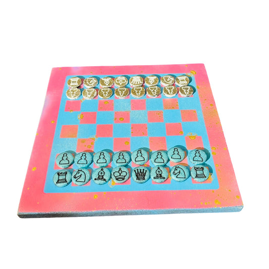 Pink & Blue - Painted Chess Set