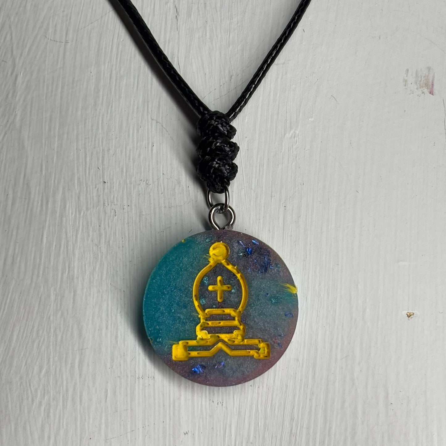 Swirl Color Mix Bishop - Handmade Resin Chess Necklace - Flat Edition