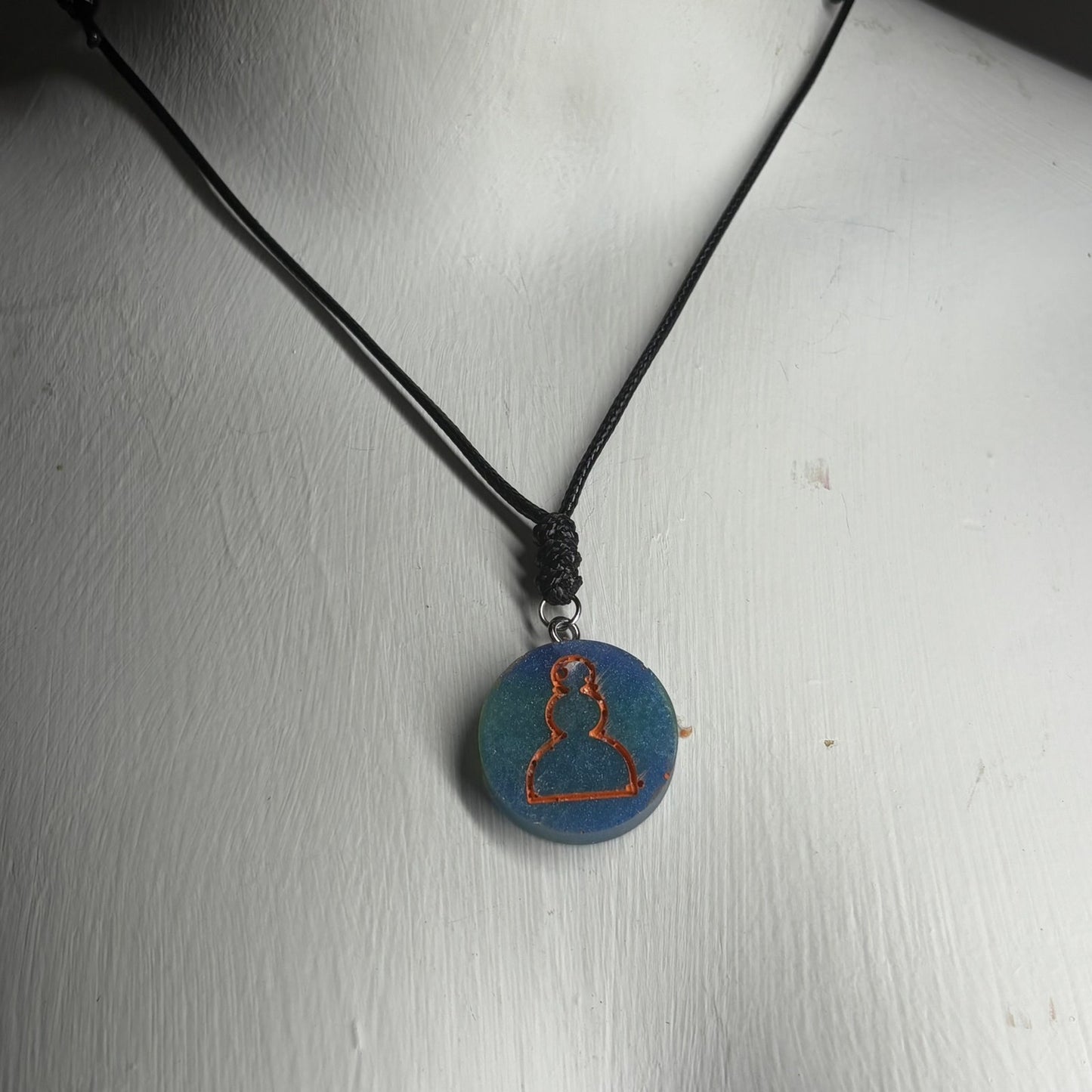 Vintage Blue & Orange Pawn - Handmade Resin Chess Necklace