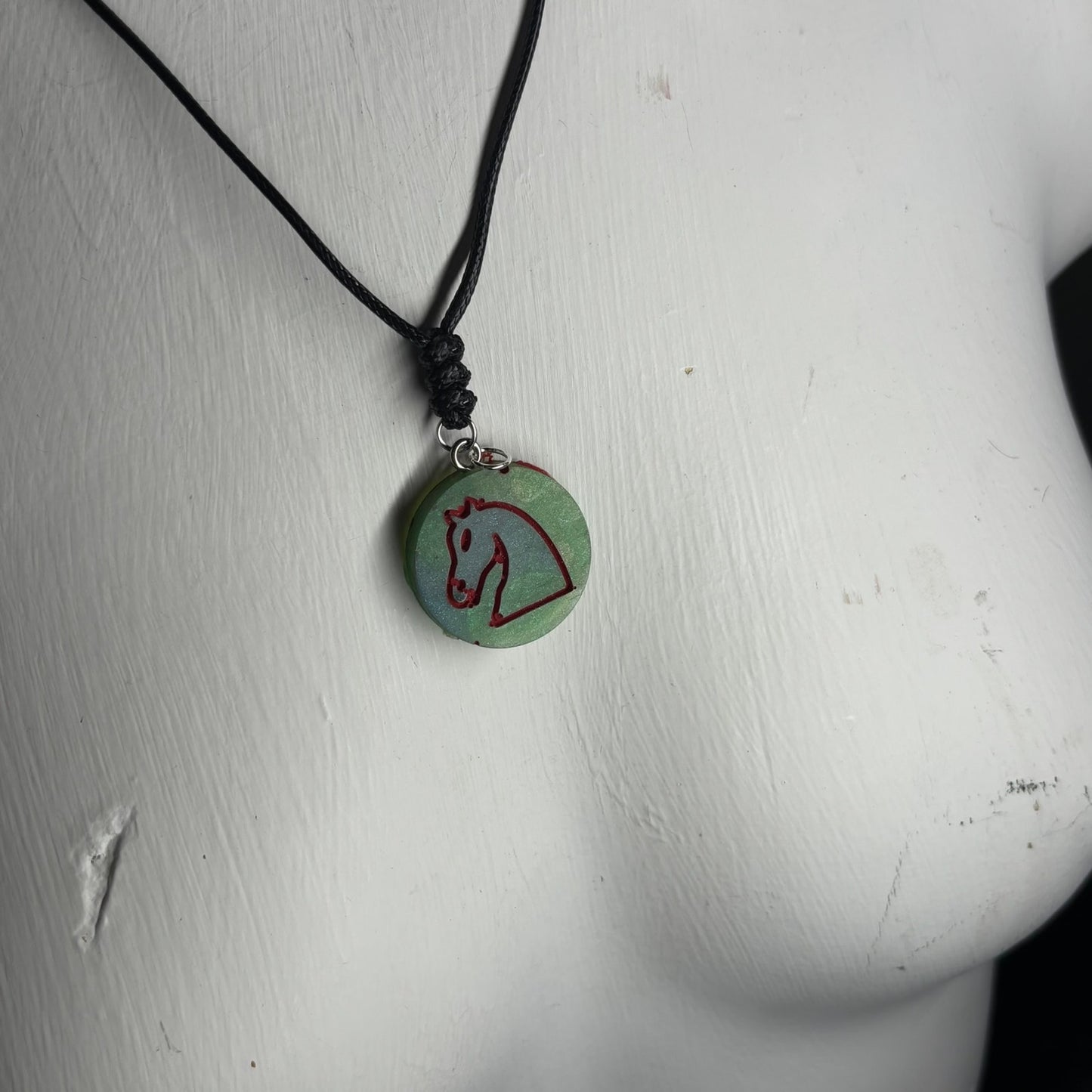 Green & Red Knight - Handmade Resin Chess Necklace