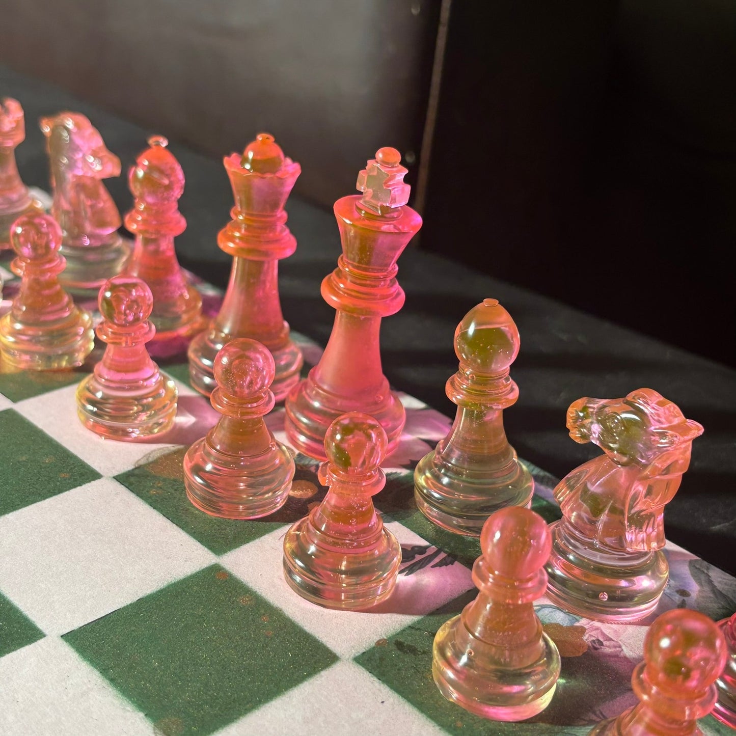 Green Pink Butterfly Flower - Scrapbook Chess Set