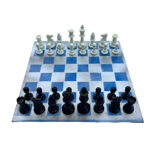 Silver & Blue - Painted Chess Set