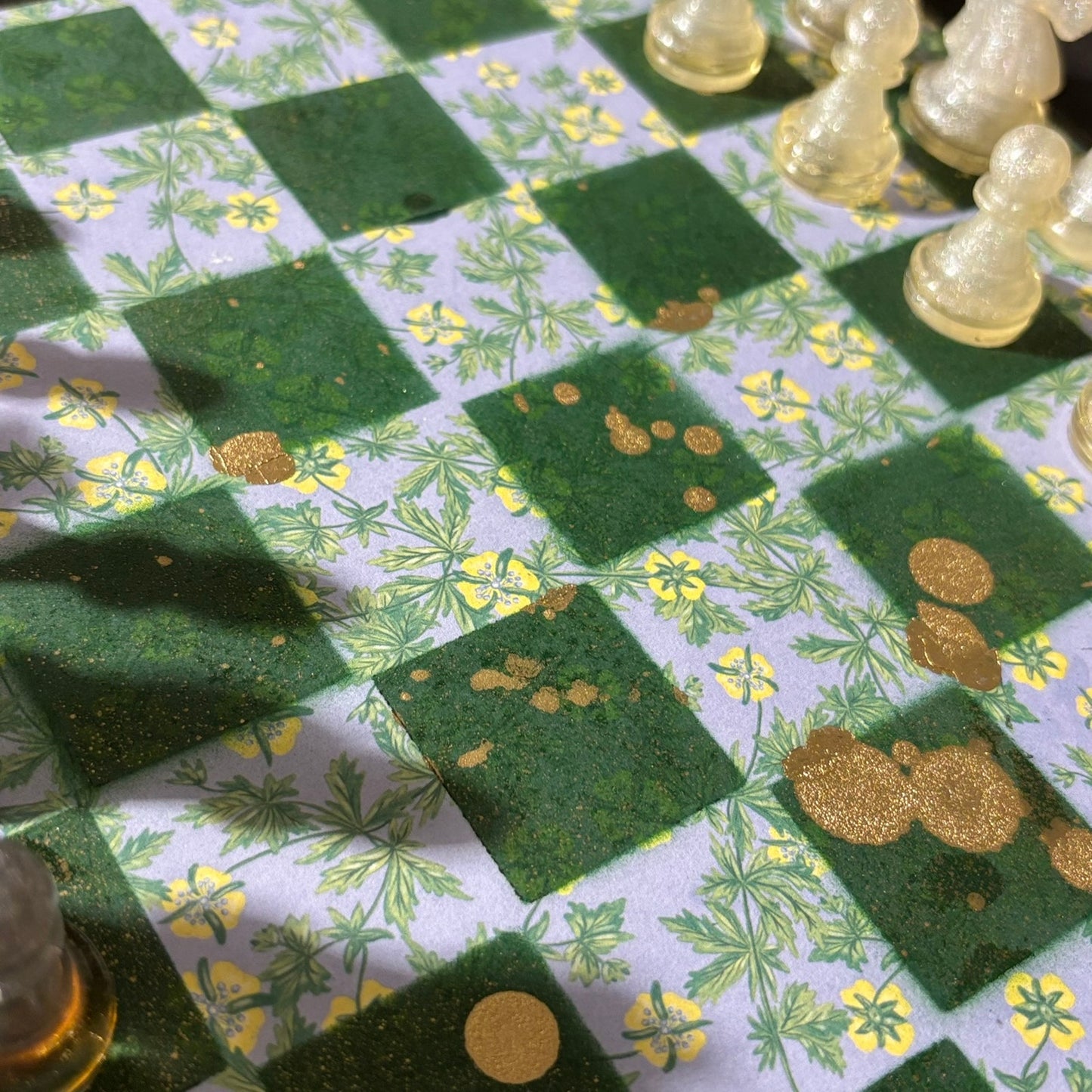 Gold Splattered Green Pattern - Scrapbook Chess Set