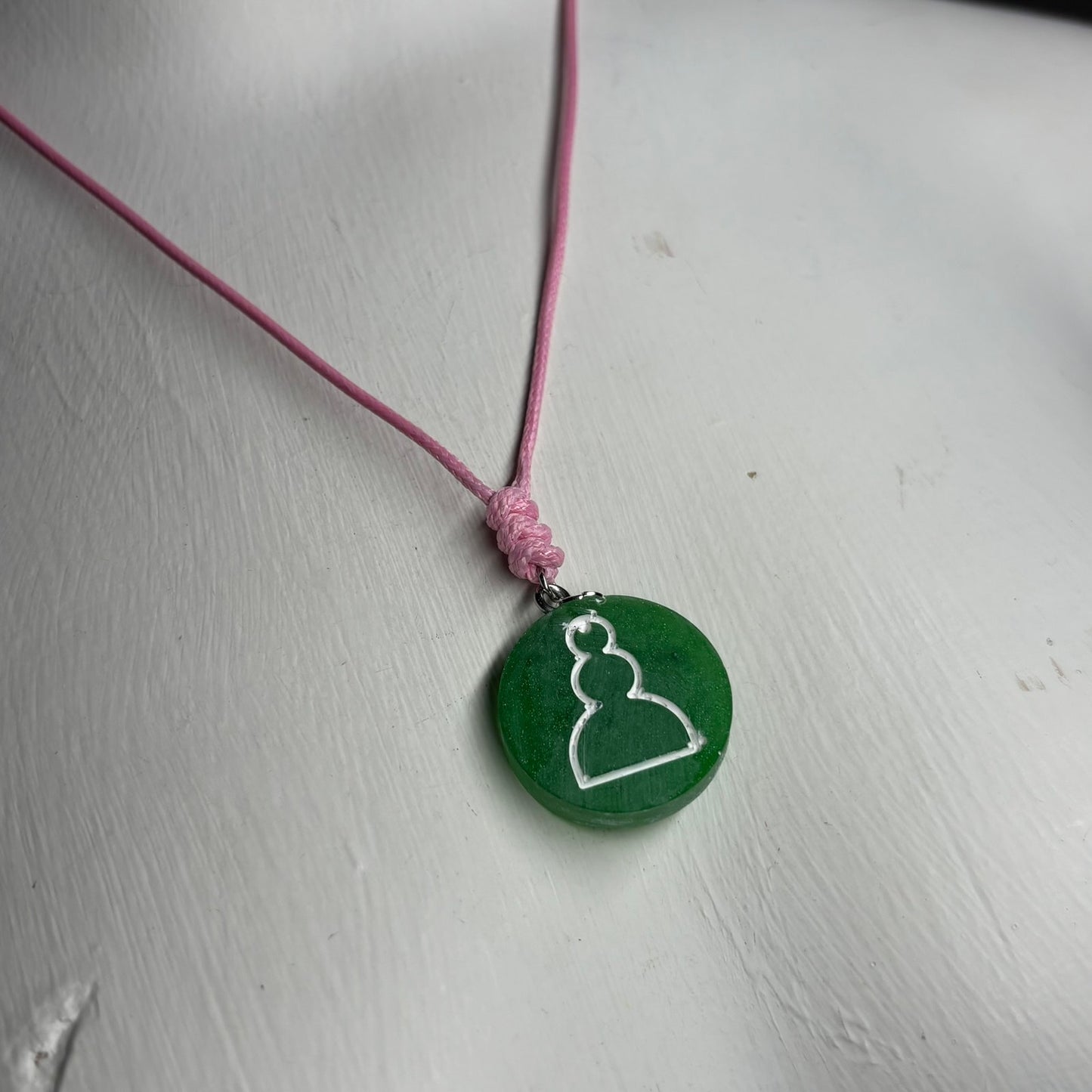 Green/Pink Pawn - Handmade Resin Chess Necklace