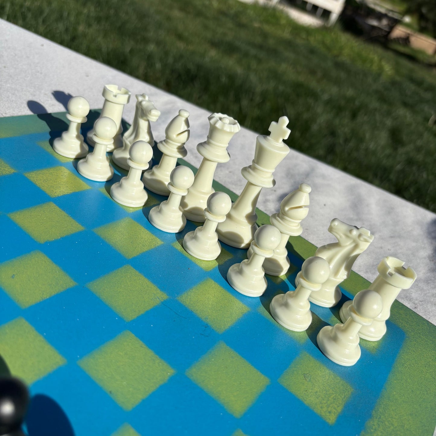 Bright Blue & Green - Painted Chess Set