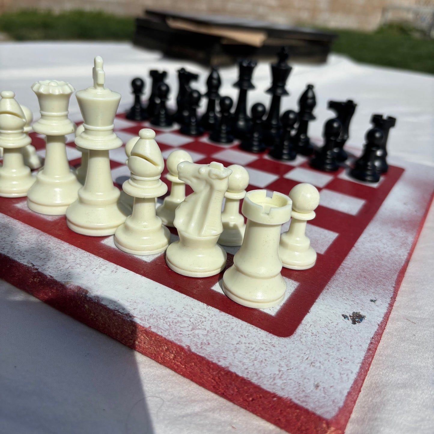 Red & White - Painted Chess Set