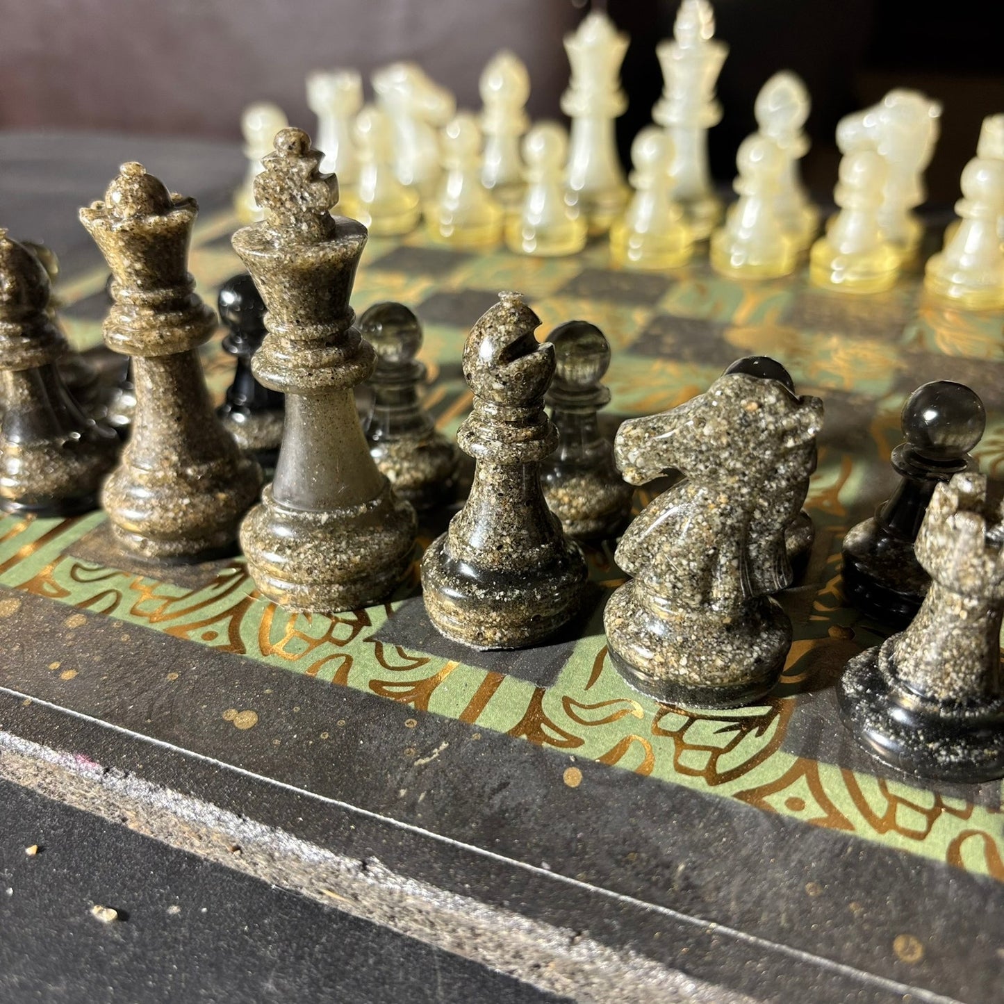 Golden Vintage Green - Scrapbook Chess Set