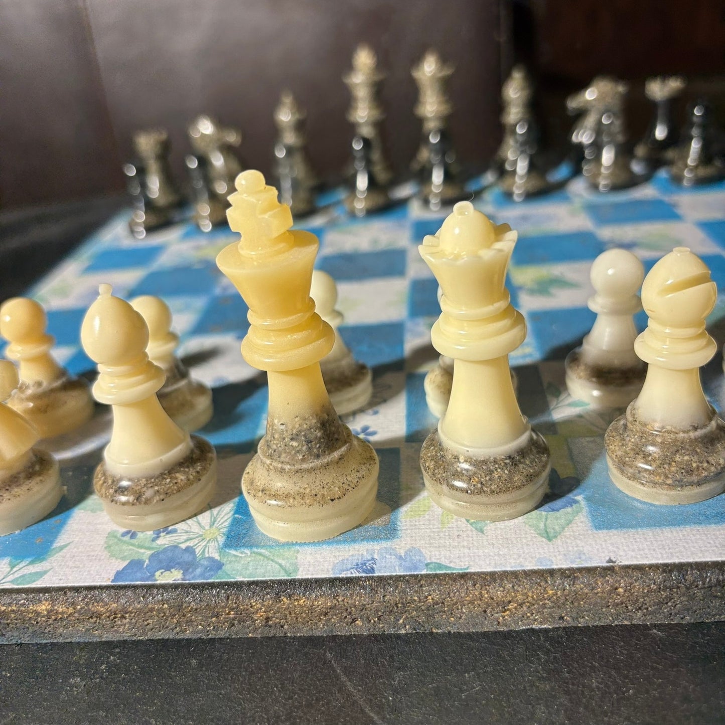 Flower Blue - Scrapbook Chess Set