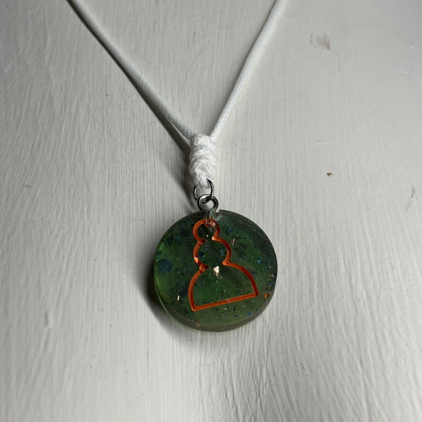 Green Crystal Orange Pawn - Handmade Resin Chess Necklace