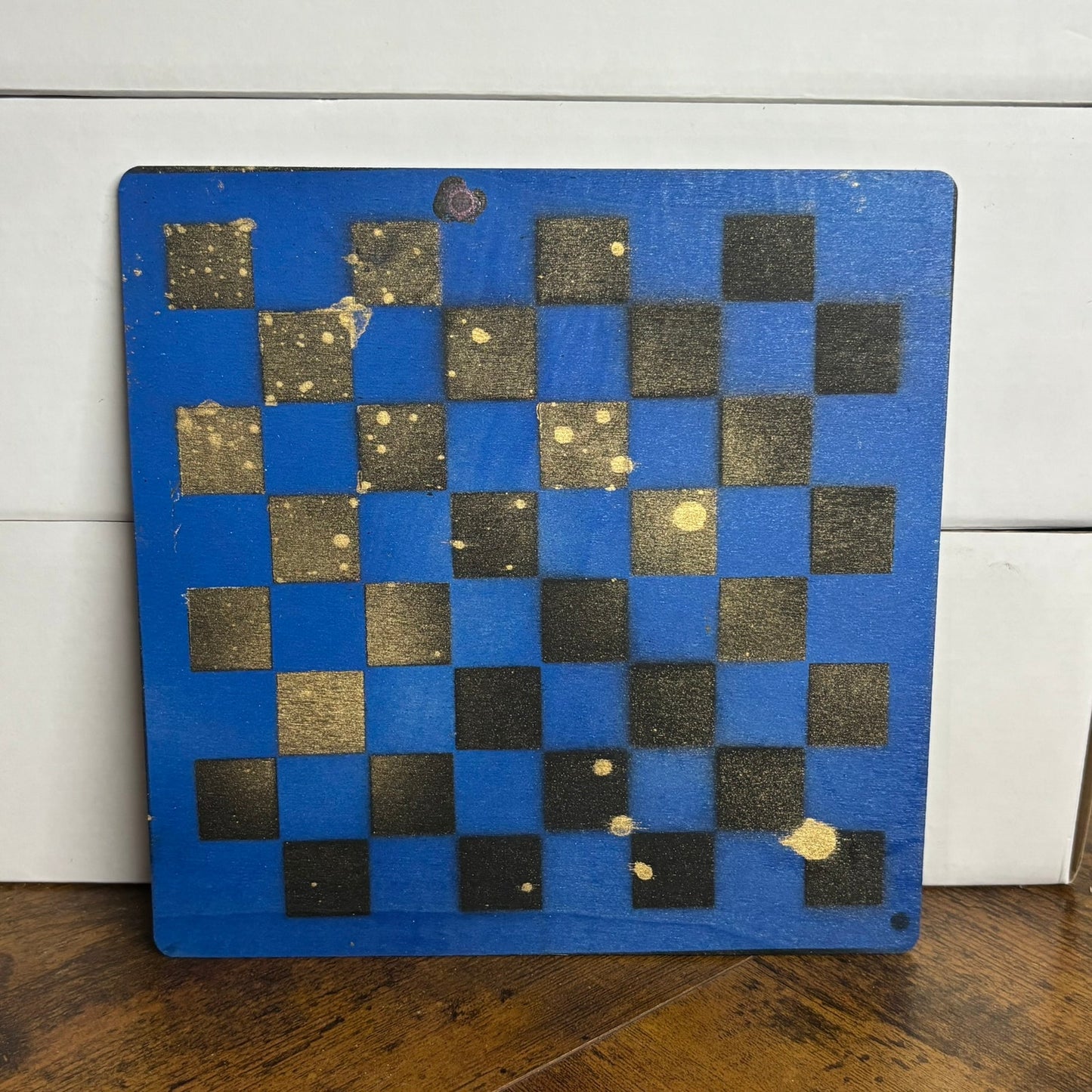 Blue Golden Black - Painted Thin Wooden Chess Board