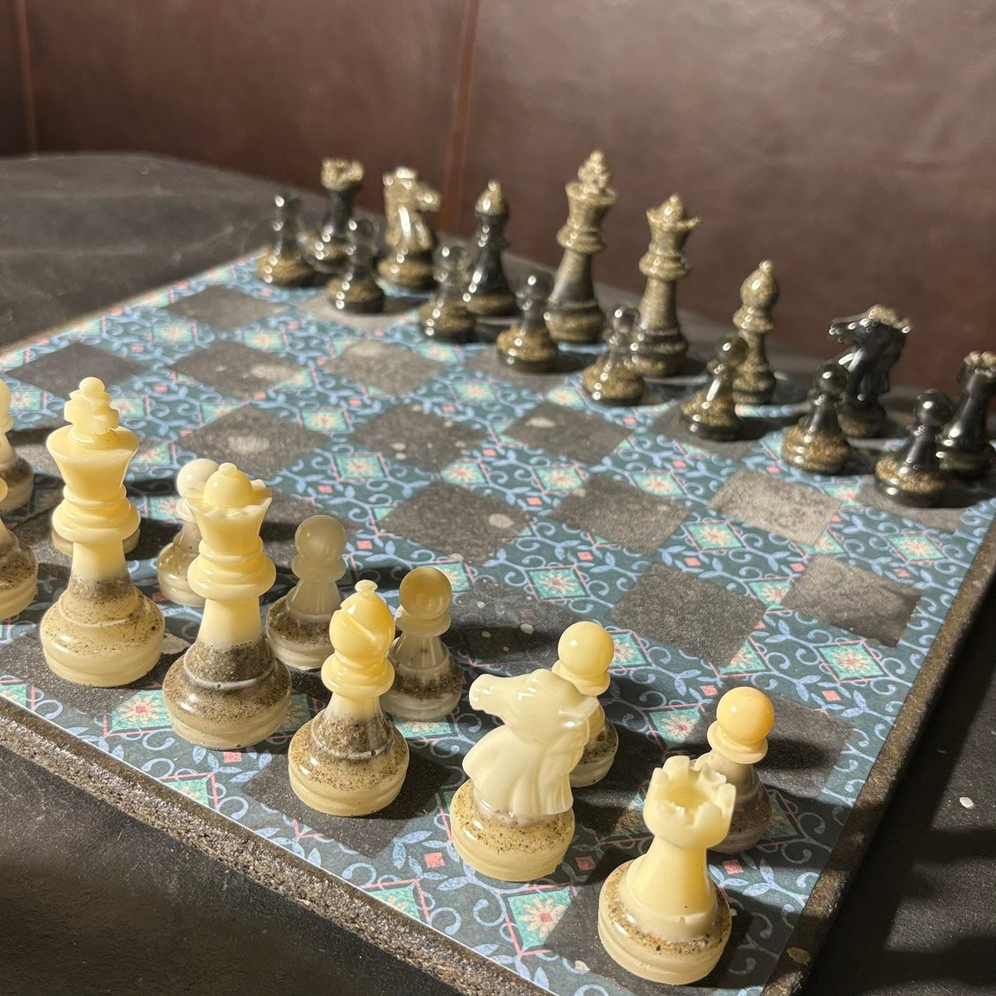 Vintage Aqua Pattern - Scrapbook Chess Set