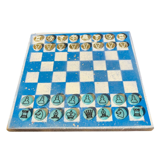 Blue & White - Painted Chess Set