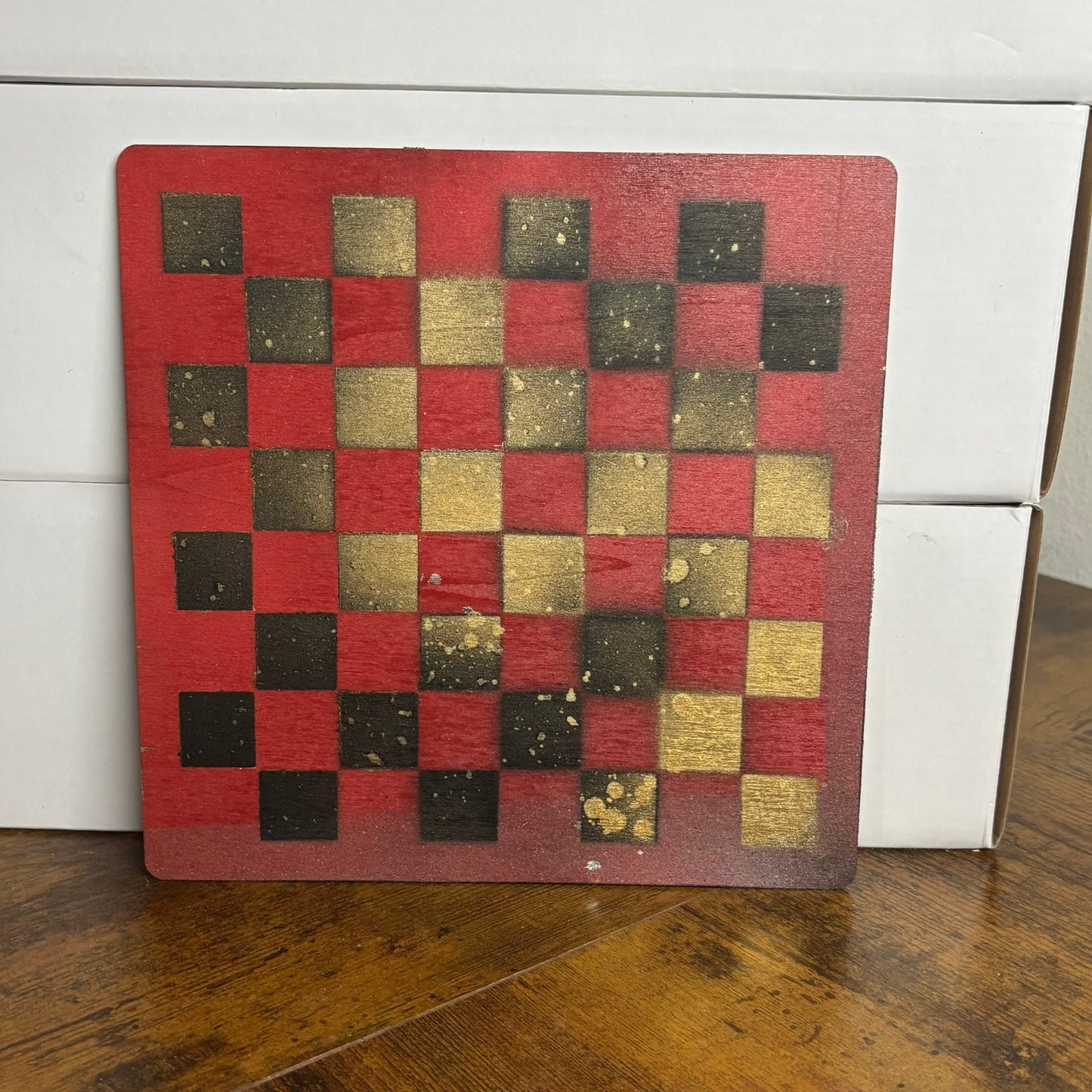 Red Golden Black - Painted Thin Wooden Chess Board