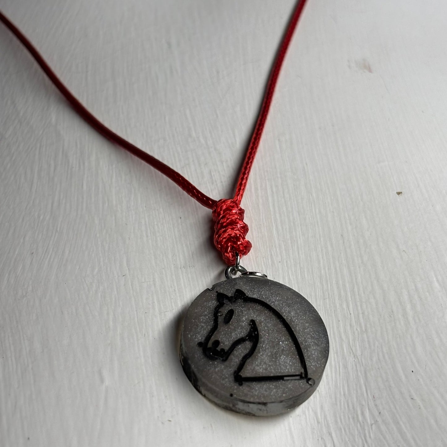 Gray Castle Knight - Handmade Resin Chess Necklace