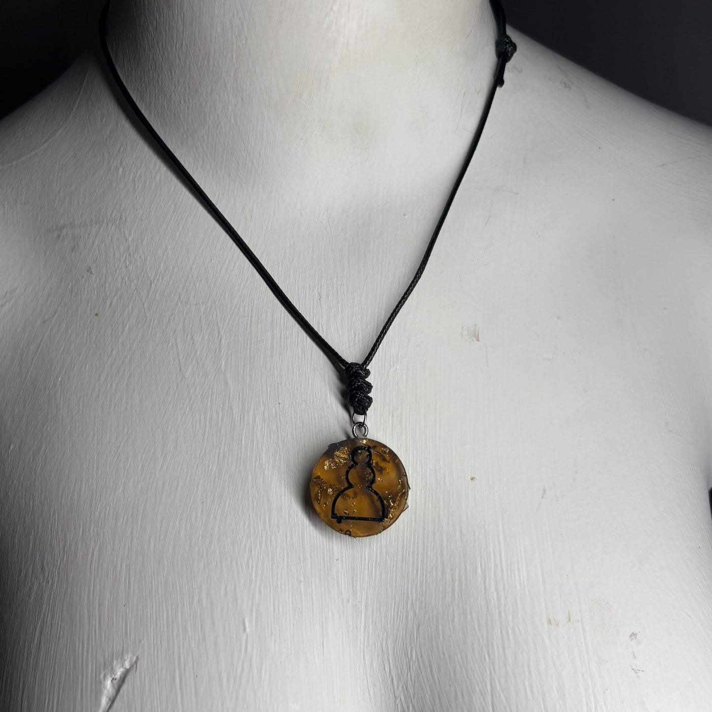 Dark Amber Pawn - Handmade Resin Chess Necklace