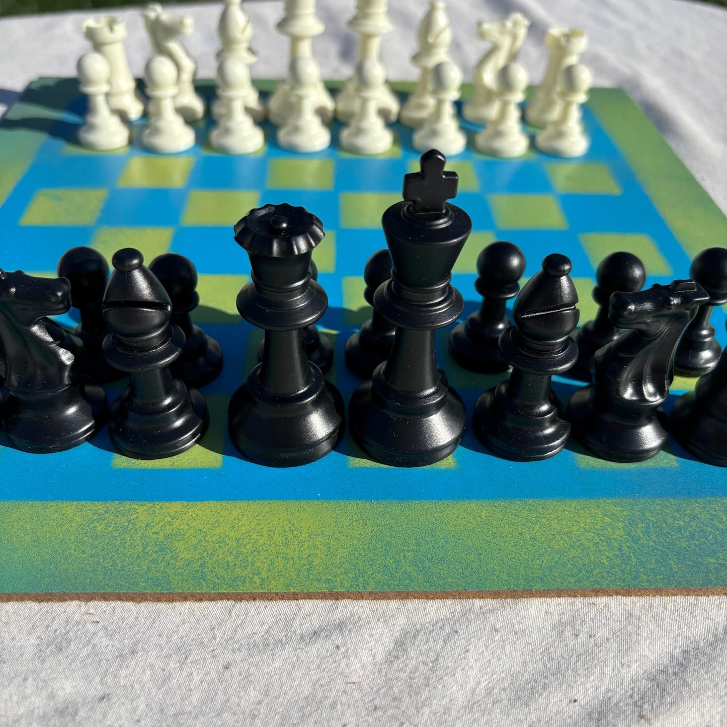 Bright Blue & Green - Painted Chess Set
