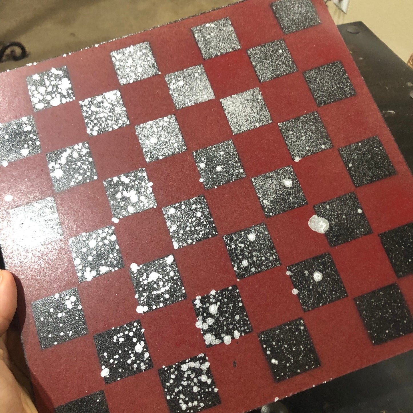 Burgundy Chrome Drip - Painted Chess Set