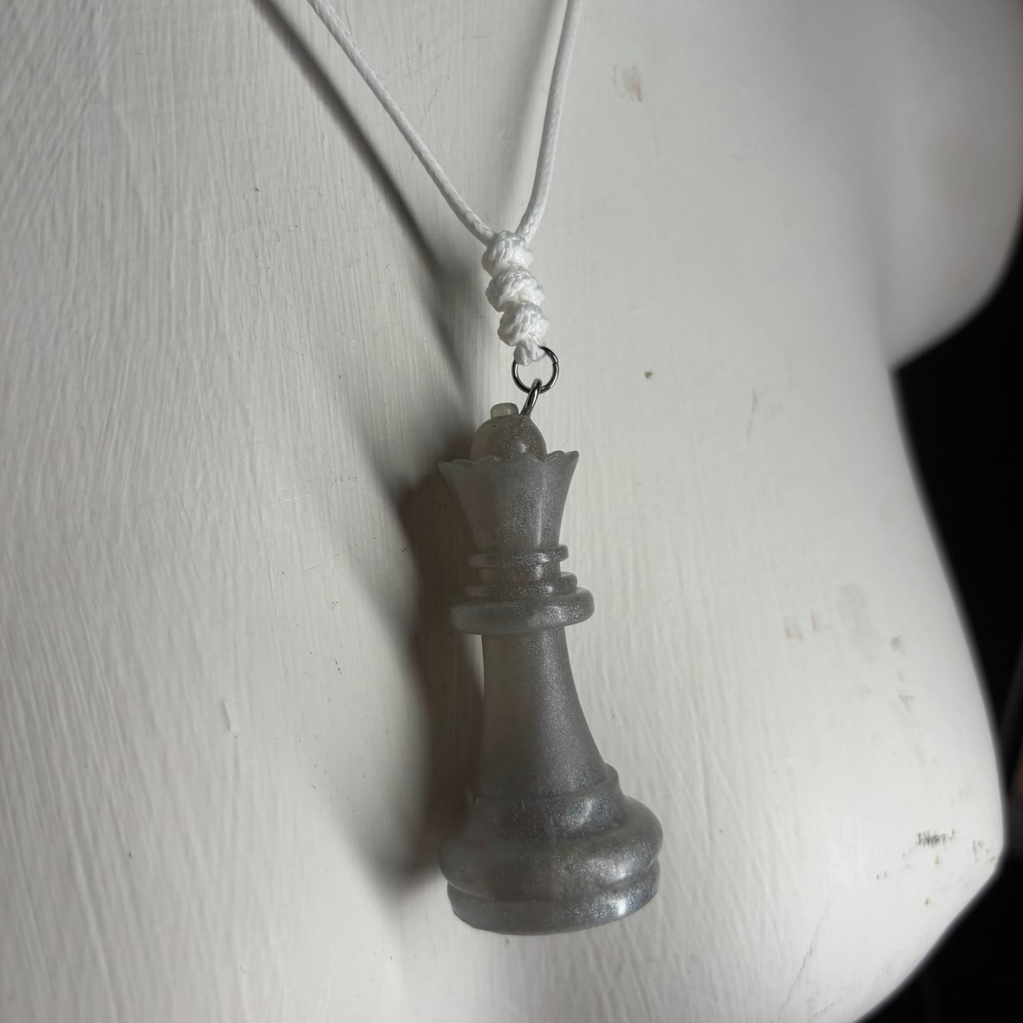 Simple Gray Queen - Handmade Resin Chess Necklace