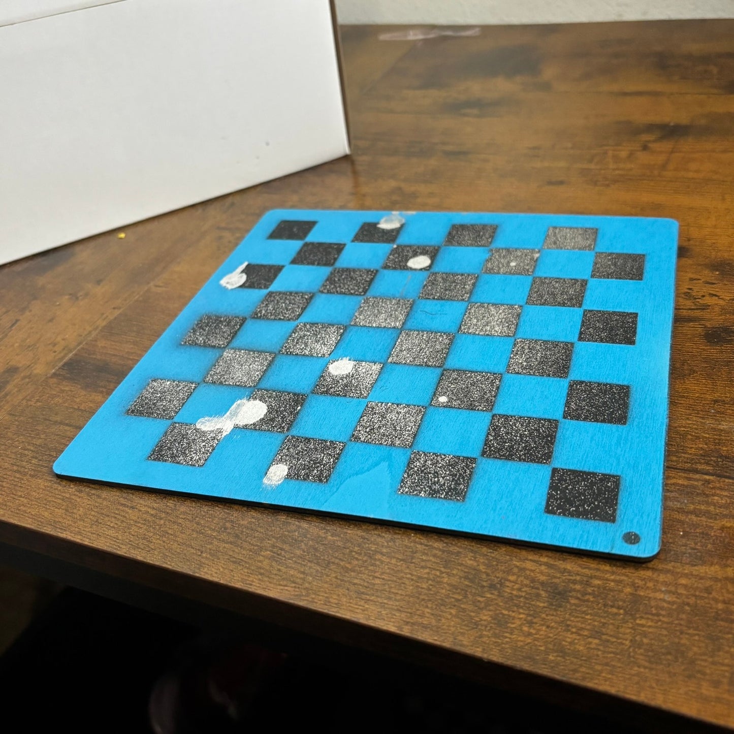 Blue & Black Chrome - Painted Thin Wooden Chess Board
